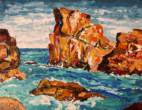 Rocky Seascape Painting by Jill Saur