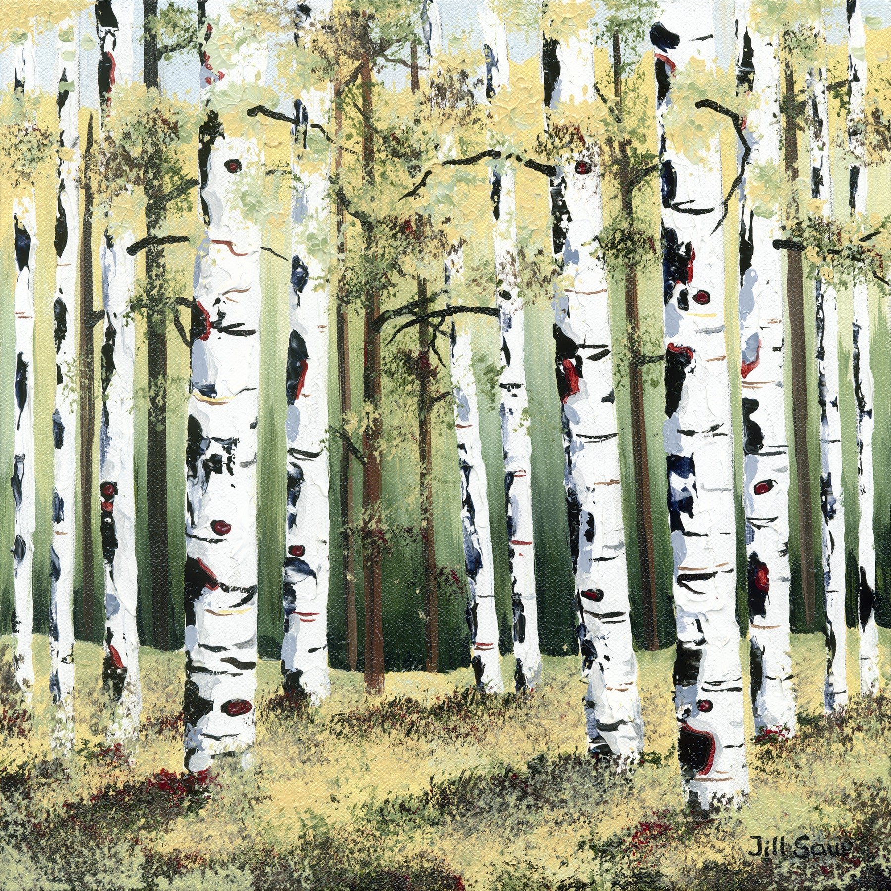 Summer aspen tree painting by Jill Saur
