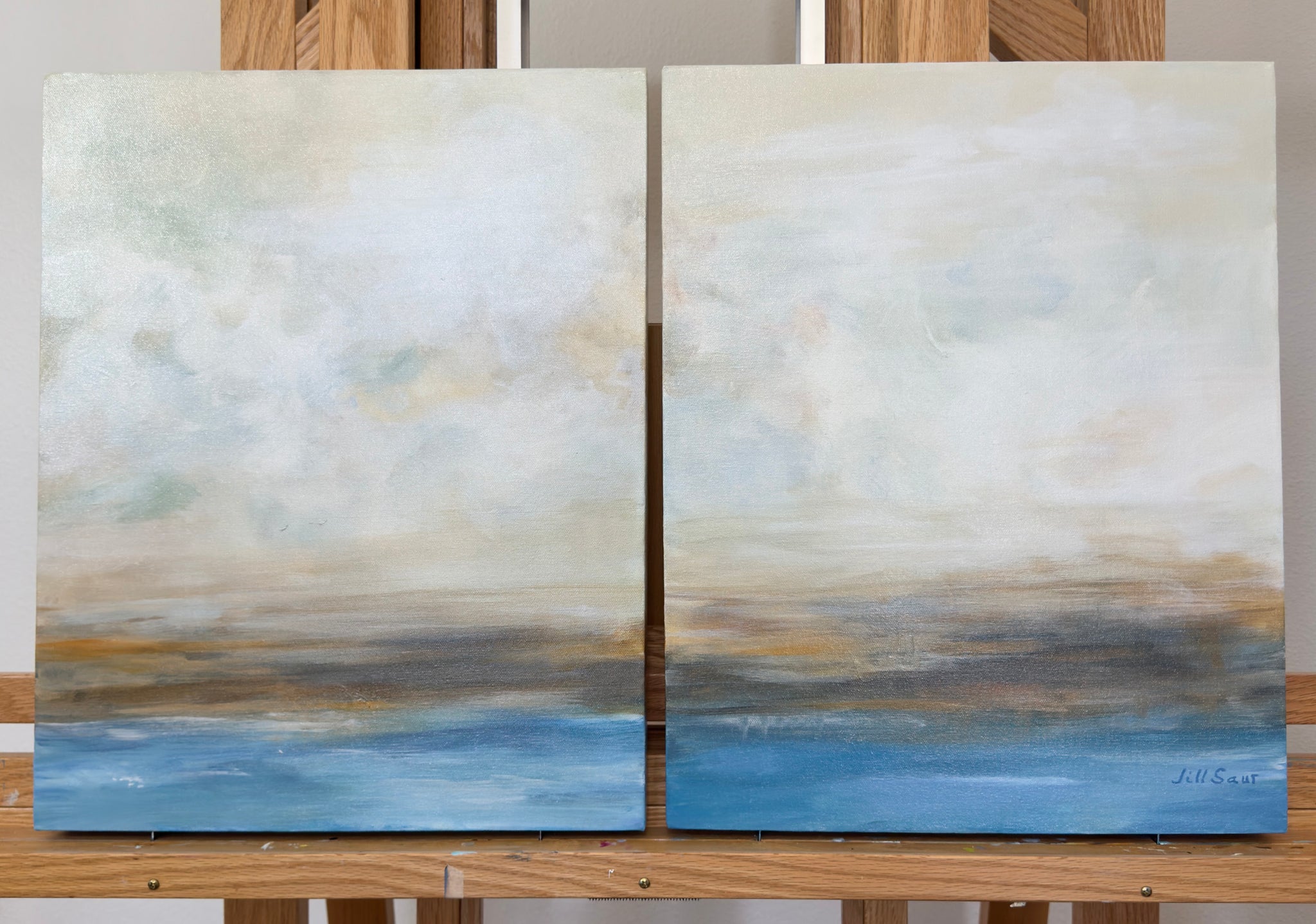 Morning In Shades of Blue 20"x32" Acrylic Diptych
