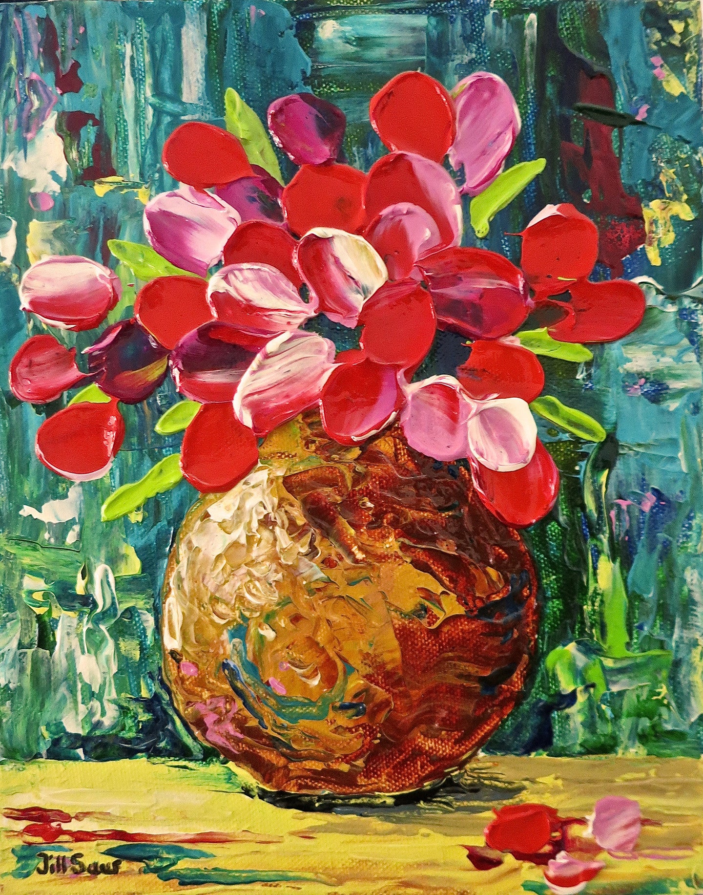 Red Flowers Painting by Jill Saur