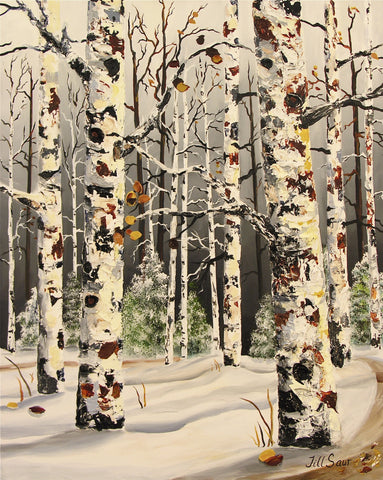 Winter Aspen Painting by Jill Saur