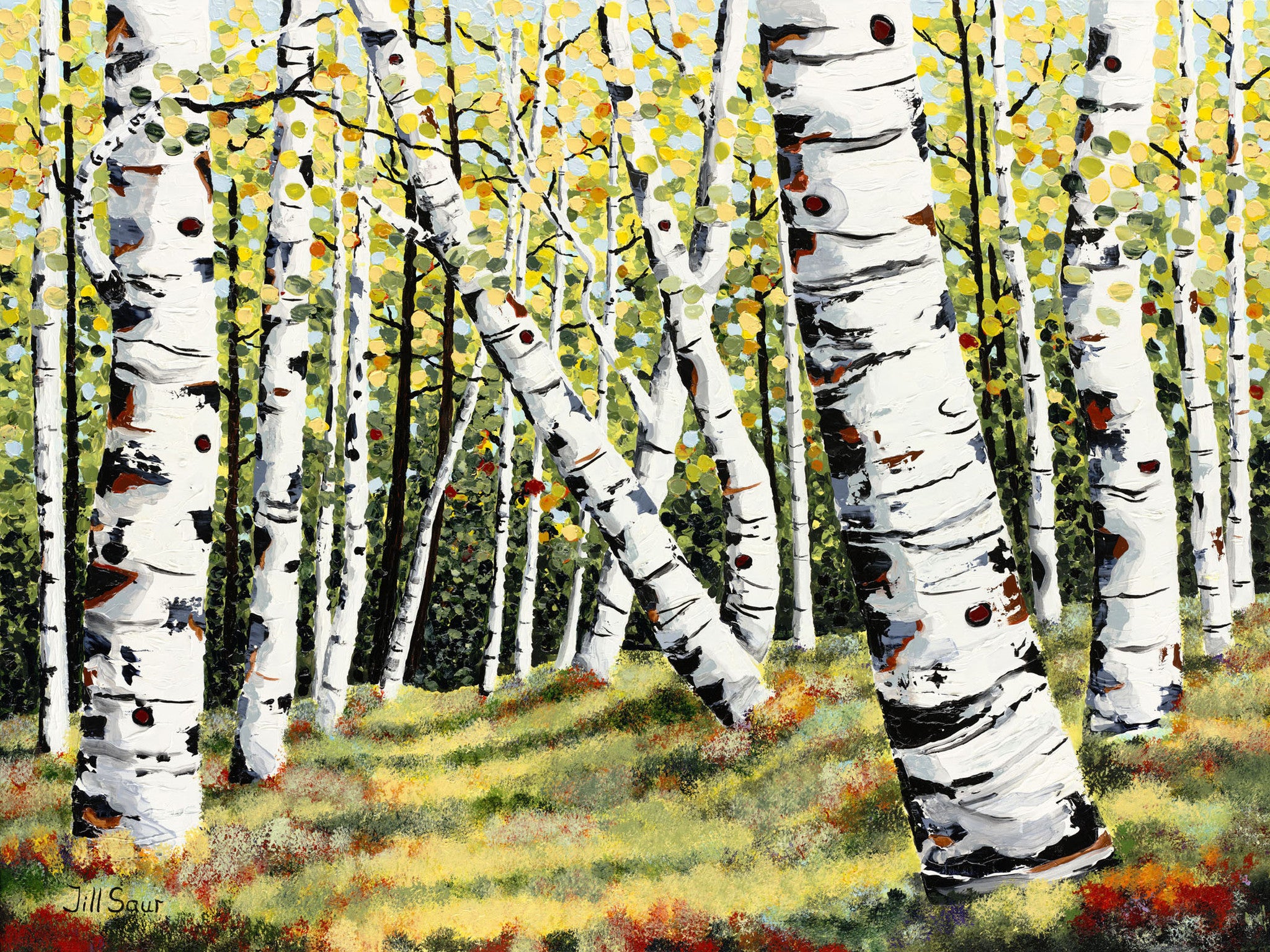 Aspens in Autumn Painting by Jill Saur