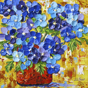Blue Flowers Painting by Jill Saur