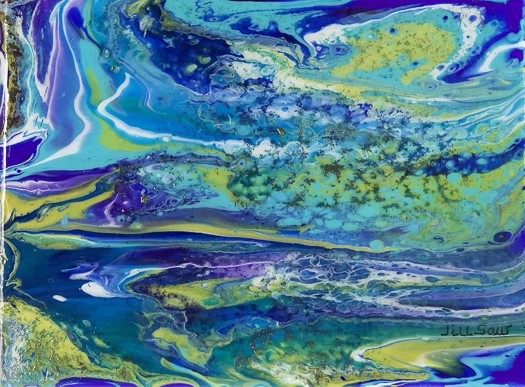Ecstatic Blues 6x8 Acrylic Pour – Jill Saur Fine Art