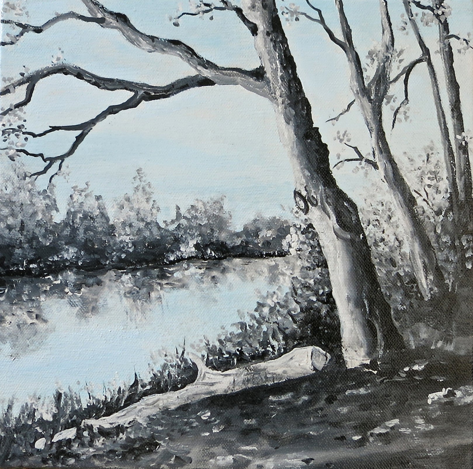 River and Trees Painting by Jill Saur