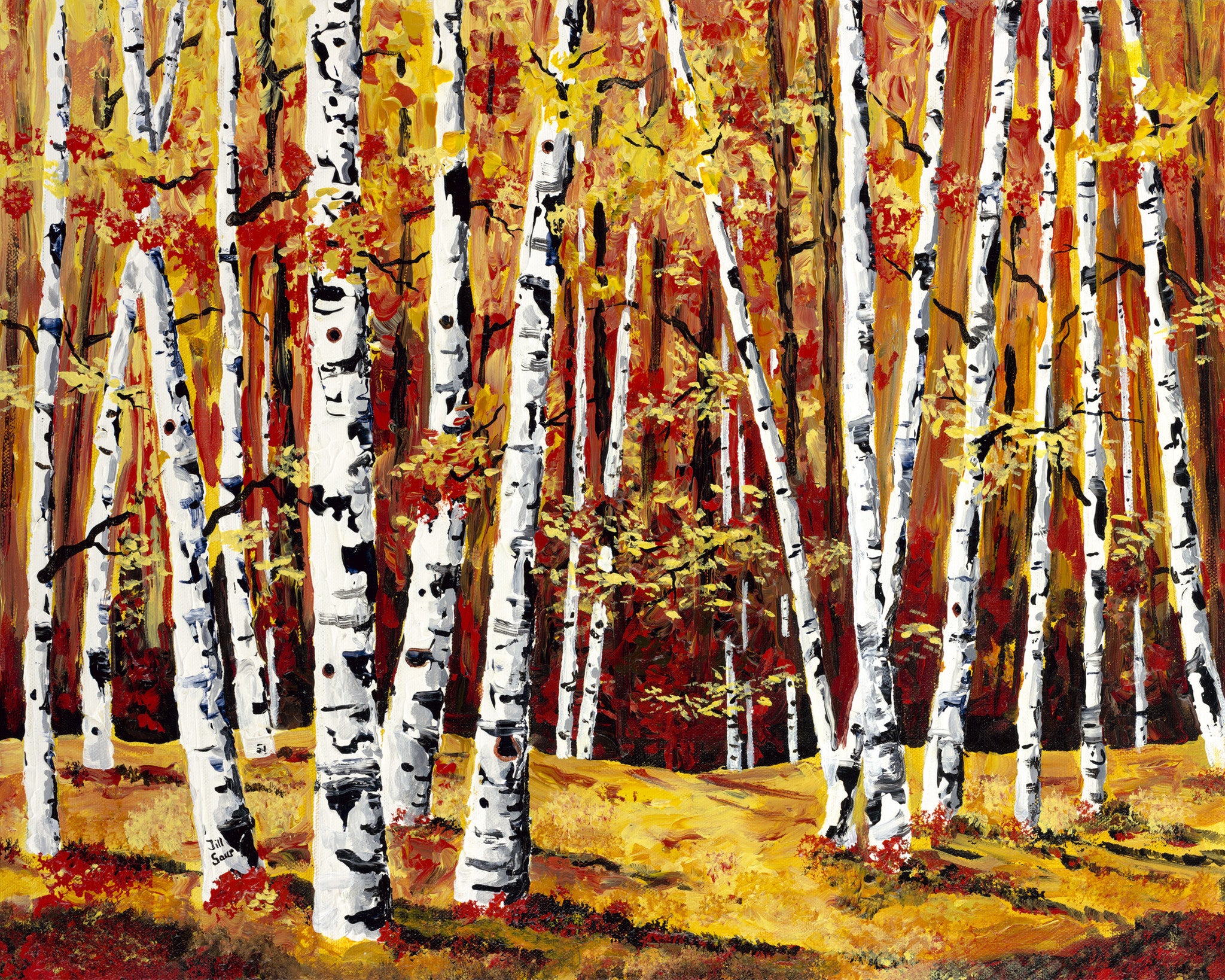 Aspen Trees in Fall Painting by Jill Saur