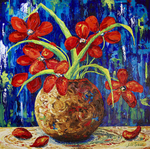 Red Flowers Painting by Jill Saur