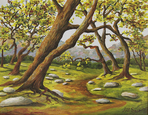 Tree landscape painting with path by Jill Saur