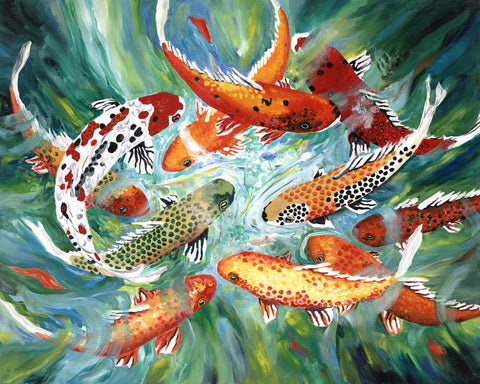 Koi In Pond Painting by Jill Saur