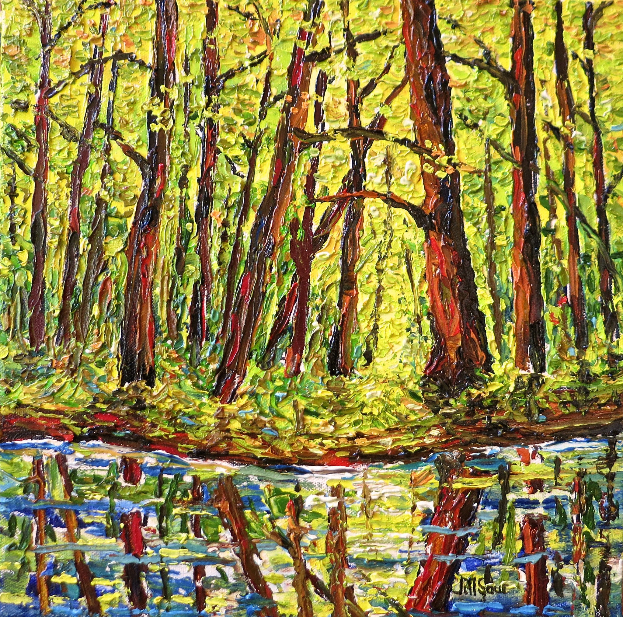 River and Trees Painting by Jill Saur