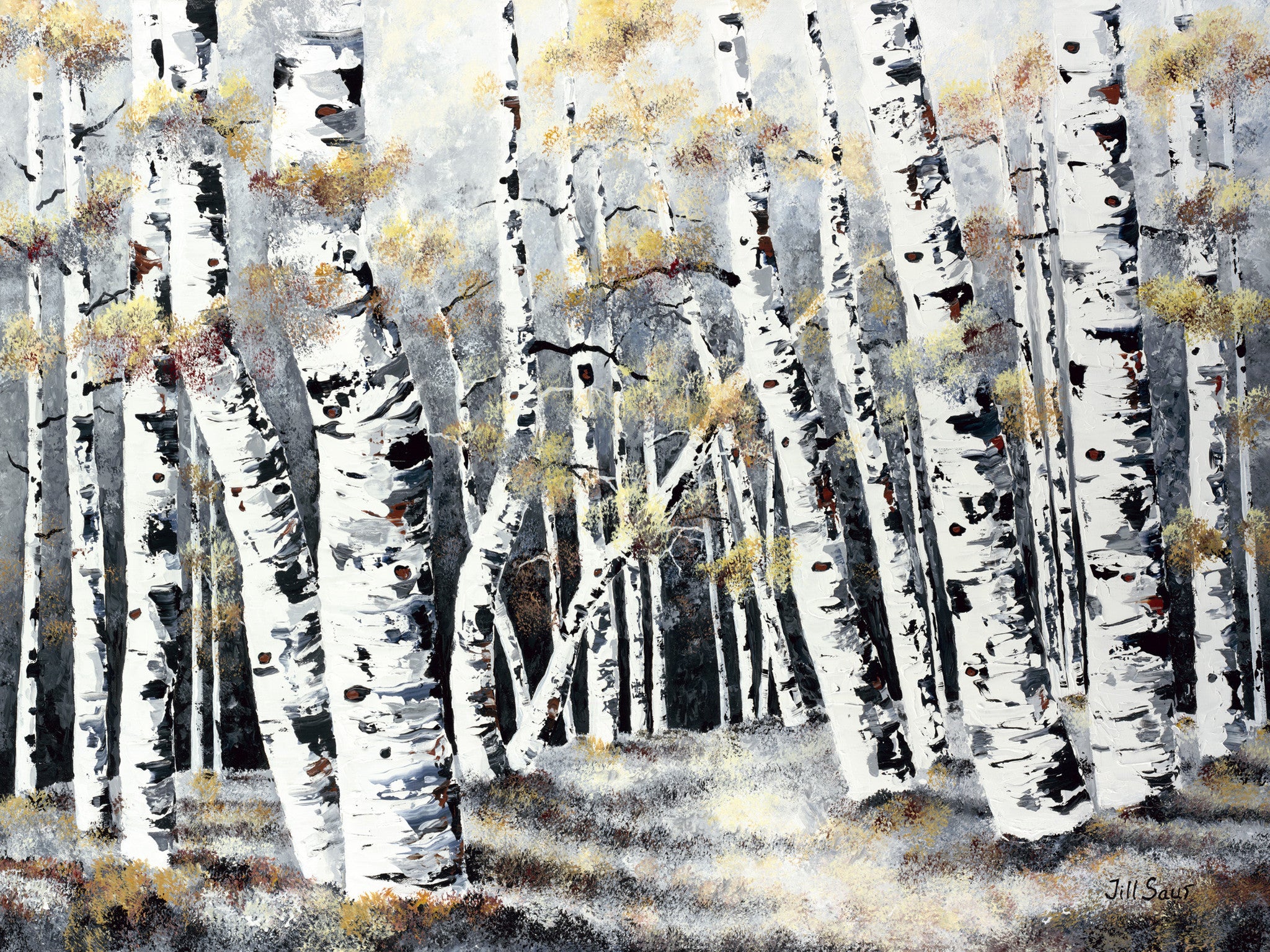 Winter Aspen Painting by Jill Saur