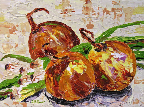 onions still life painting by Jill Saur