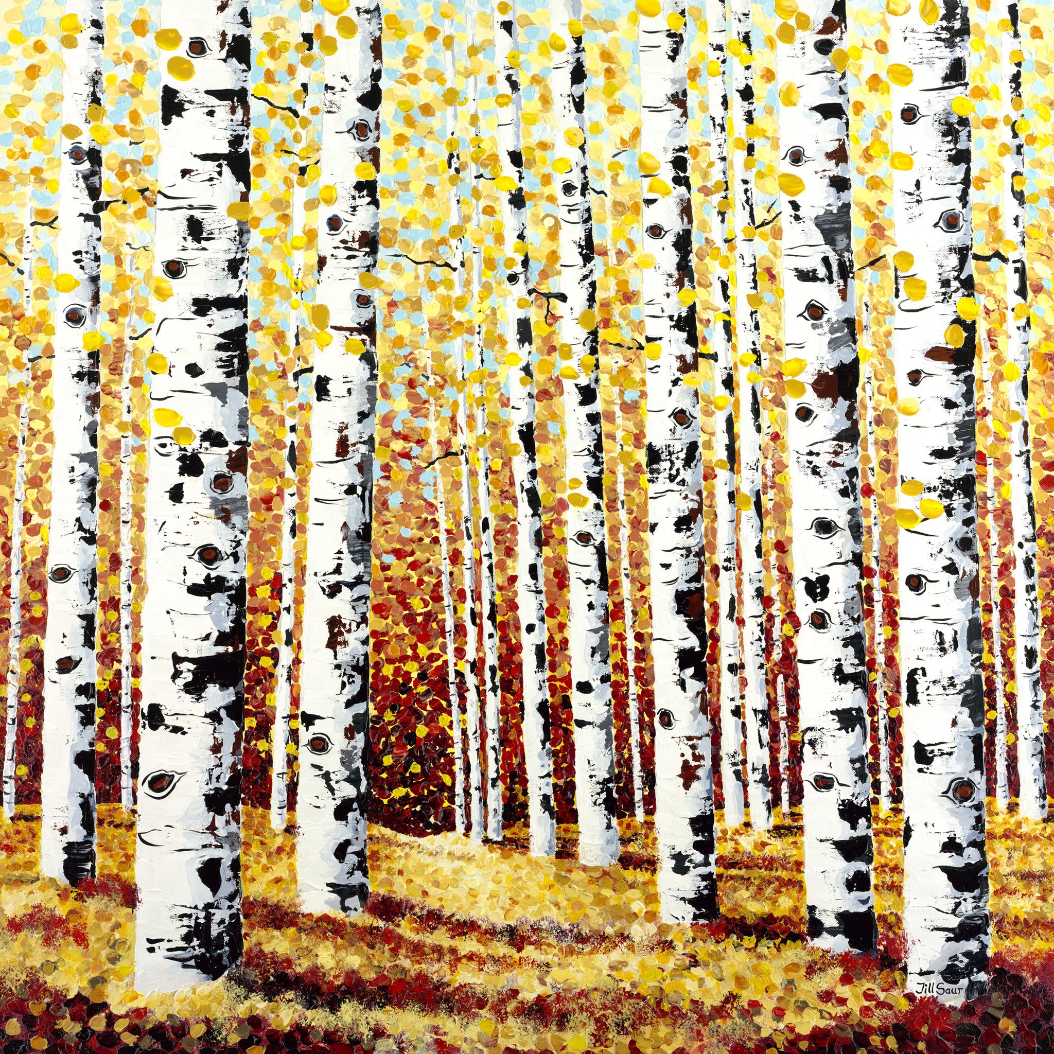 Aspens in Fall Painting by Jill Saur