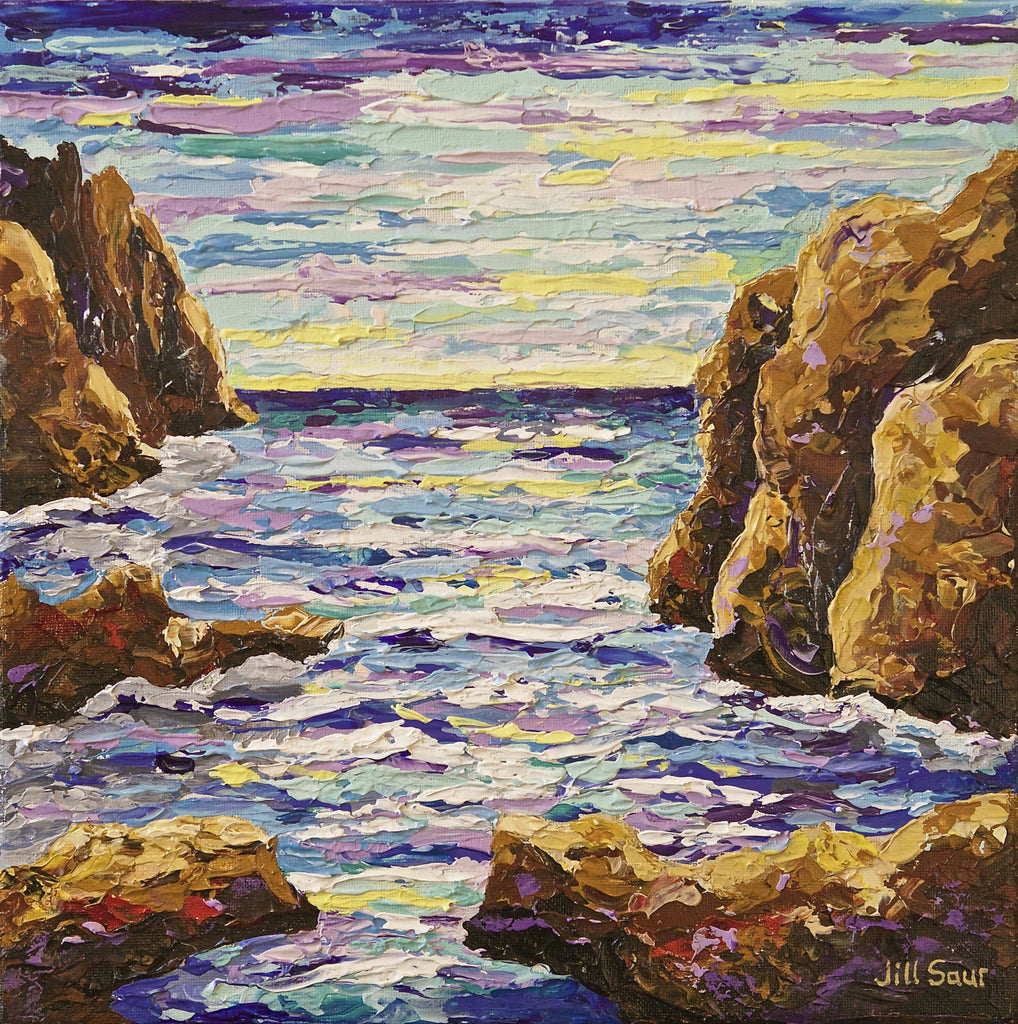 Rocky Seascape 12x12 Acrylic – Jill Saur Fine Art