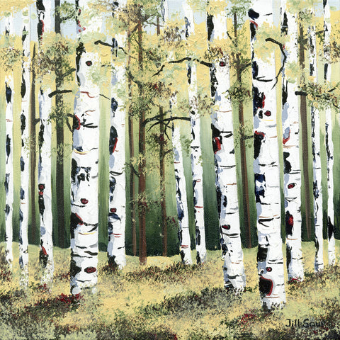 Summer aspen tree painting by Jill Saur