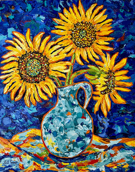 Sunflowers in Blue Vase 20x16 Acrylic